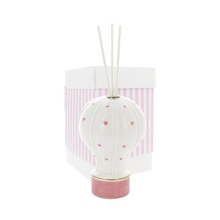 DIFFUSORE MONGOLFIERA CCUORI ROSA PORCELLANA C BOX 8.5X13